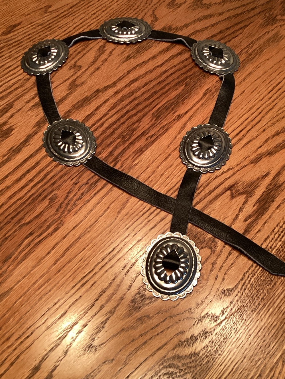Navy Leather Western Concho Belt with Silver-Tone Medallions